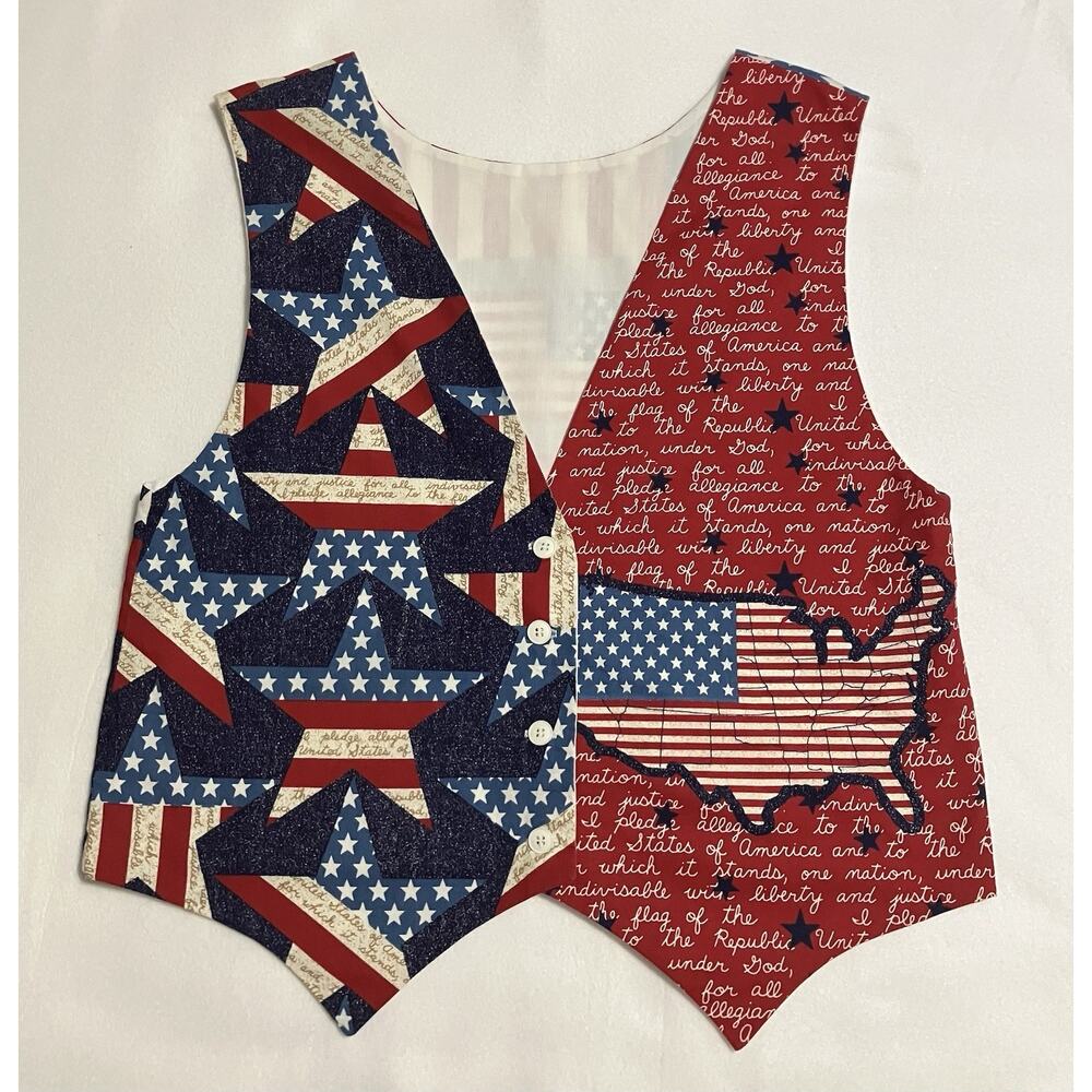 Vtg Patriotic Lined Vest Americana Flag Pledge of Allegiance July 4th Parade M-L